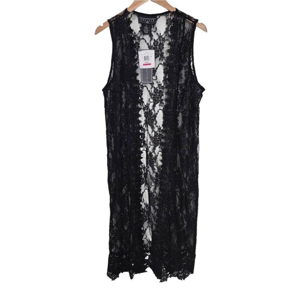 Project 28 Black Lace Duster Kimono Boho Goth Size Medium NEW